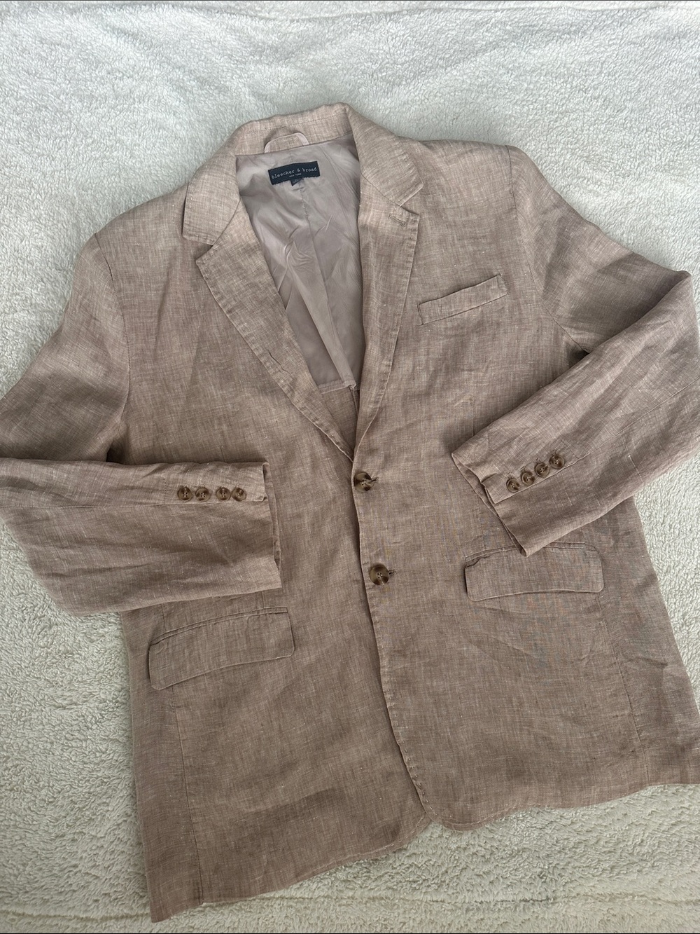 Men XL Beige Linen Classic Fit Notch Lapel Blazer Jacket Sport Coat Coastal